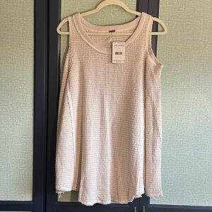 Free People Cold Shoulder Sweater 100% Cotton Cream Waffle Knit, NWT, Size M